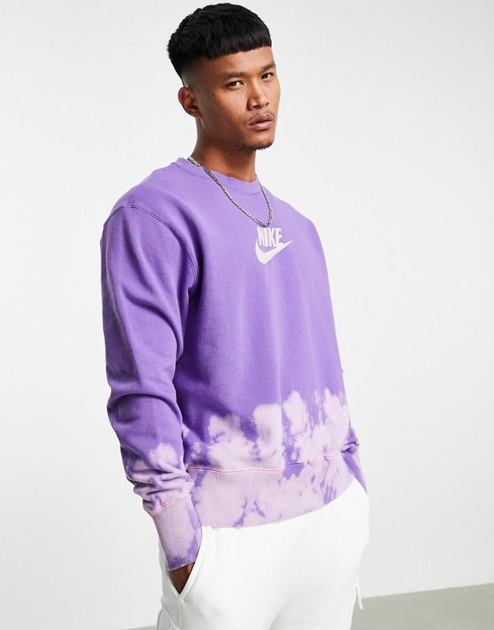 Nike Unity Swoosh Ombre Acid Wash Crew Neck Sweat In Purple