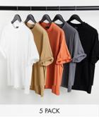 Asos Design 5 Pack Organic T-shirt With Roll Sleeve-multi