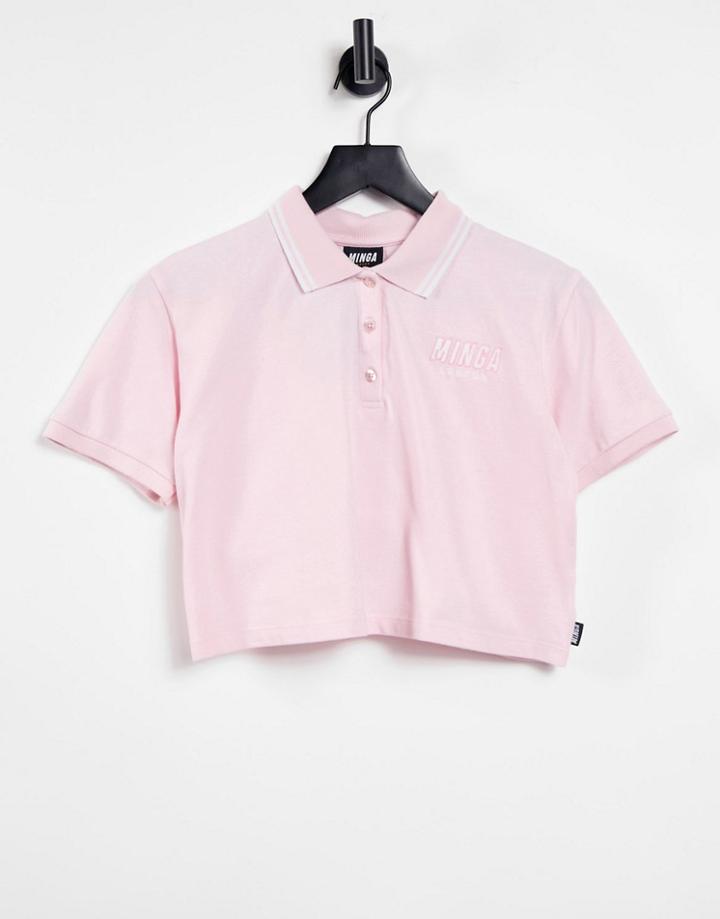 Minga London Cropped Polo Top With Logo Chest-pink