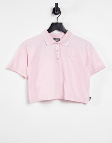 Minga London Cropped Polo Top With Logo Chest-pink
