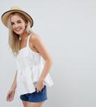 Asos Petite Smock Cami In Cotton - White