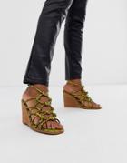 Asos Design Zoe Wedge Sandals In Green Snake