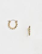 Asos Design Hoop Earrings With Colored Rhinestones In Gold Tone - Green