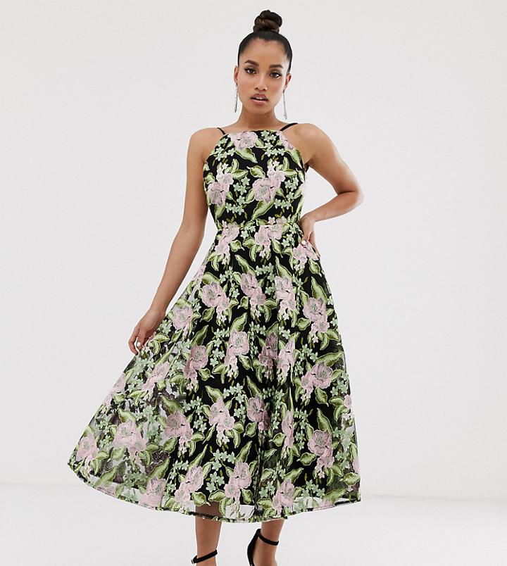 Asos Edition Petite Halter Neck Embroidered Midi Dress