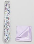 Gianni Feraud Liberty Print Floral Tie And Plain Pocket Sqaure - Multi