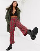 Asos Design Straight Leg Pants In Red Plaid Check-multi