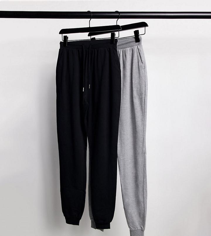 Asos Design Tall Basic Sweatpants With Tie 2 Pack In Black And Gray-multi