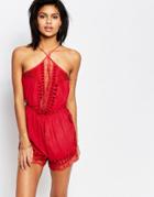 Tularosa Charmer Plunge Neck Playsuit - Busted Cherry