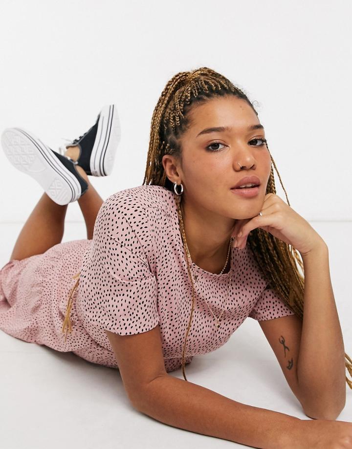 Influence Tiered Midi Dress In Dusky Pink Polka Dot