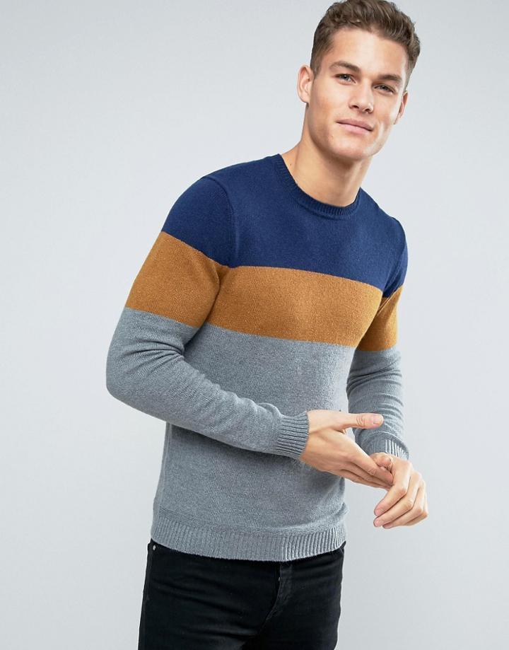 Esprit Knitted Sweater With Color Block Stripe - Brown
