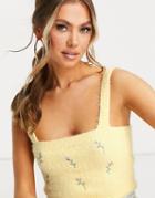 Missguided Set Fluffy Crop Tank With Embroidered Detail In Yellow