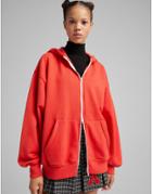 Bershka Oversized Double Zip Hoodie In Red