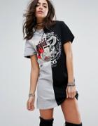 Prettylittlething Split Print T Shirt Dress - Black