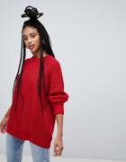 Monki Longline Textured Sweater In Red - Red