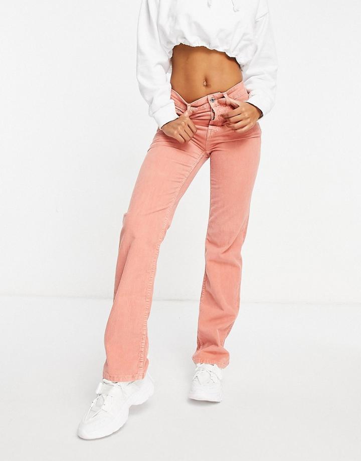 Asos Design Mid Rise '90's' Straight Leg Jeans In Coral Waffle Cord-pink