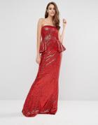 City Goddess Bandeau Sequin Peplum Maxi Dress - Red
