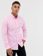 Polo Ralph Lauren Player Logo Button Down Garment Dye Chino Shirt Slim Fit In Pink
