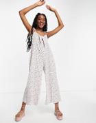 Asos Design Tie Front Tie Shoulder Jumpsuit In Ditsy Floral-multi