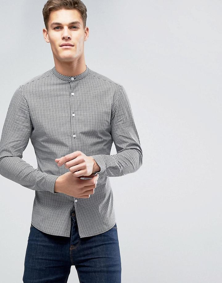 Asos Skinny Gingham Check Shirt In Black - Black