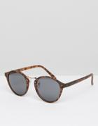Asos Round Sunglasses With Metal Nose In Tort - Brown