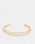 Asos Design Cuff Bracelet In Split Design With Smooth And Engraved Bar In Gold - Gold