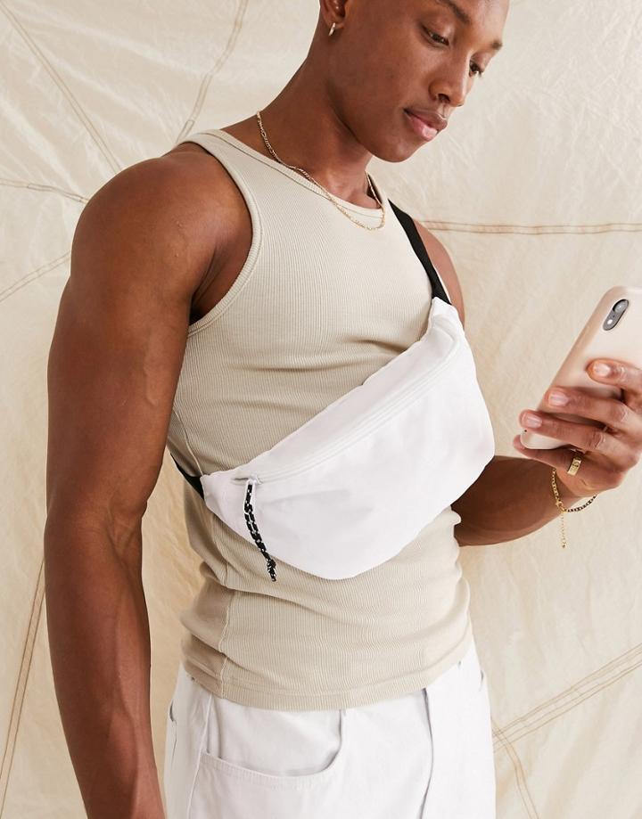 Asos Design Cross Body Fanny Pack Nylon With Contrast Pullers In White