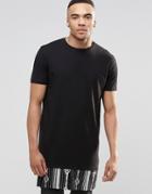 Asos Super Longline T-shirt With Geo-tribal Hem Extender - Black