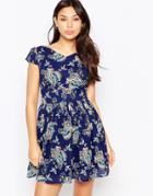 Iska Floral Print Zip Back Dress - Blue