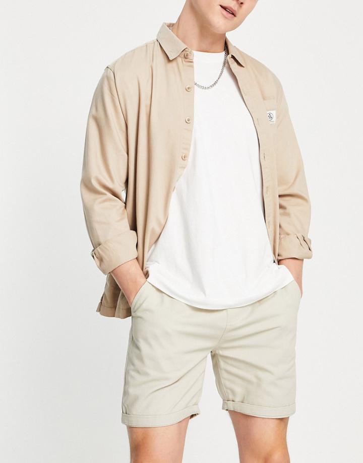 Brave Soul Elastic Waist Chino Shorts In Light Stone-neutral