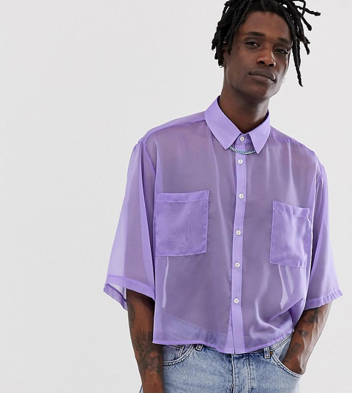 Reclaimed Vintage Cropped Sheer Shirt In Purple - Purple