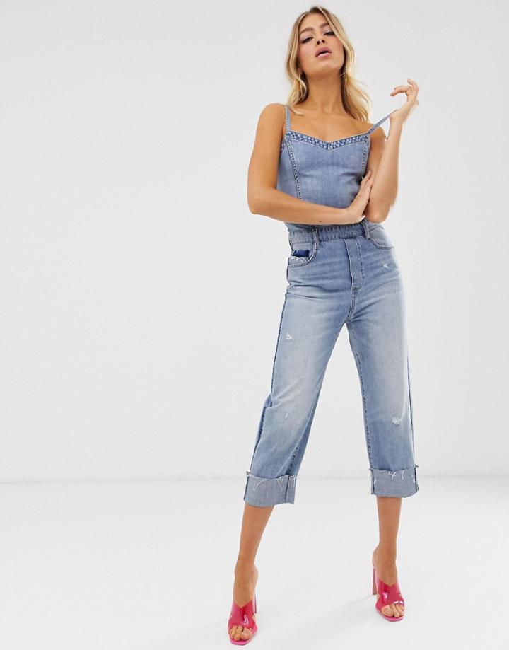 Miss Sixty Denim Jumpsuit With Side Stripe Detail-blue