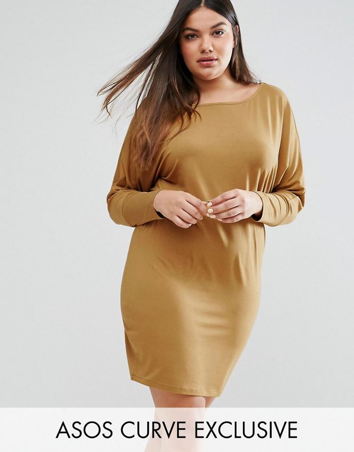 Asos Curve Off Shoulder Batwing Dress - Beige