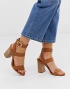 Office Hanny Tan Leather Block Heeled Sandals - Beige