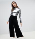 Monki Velvet Pinstripe Wide Leg Pants In Black