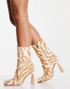 Asos Design Eagle Leather High-heeled Square Toe Boots In Zebra Pony-multi