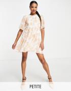 Ever New Petite High Neck Lace Mini Dress In Apricot Floral-multi
