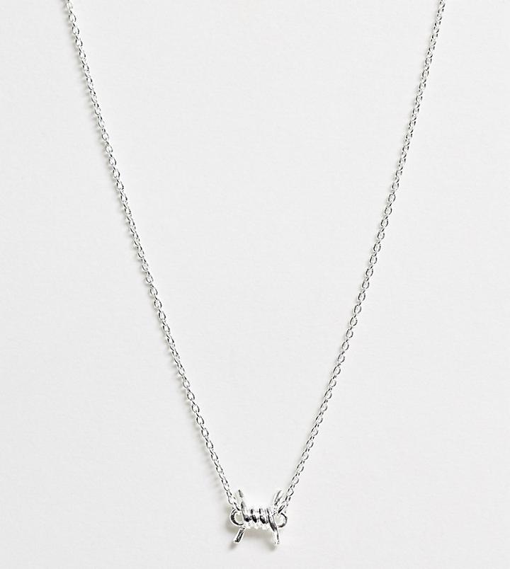 Asos Design Sterling Silver Necklace With Barbed Wire Pendant