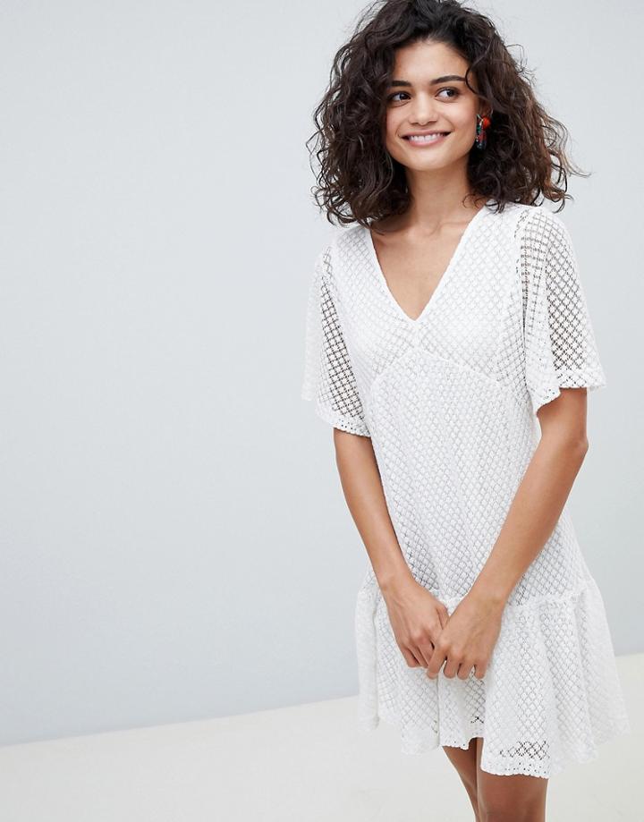 Mango Drop Hem Dress In White - White