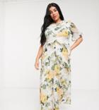 Hope & Ivy Plus Exclusive Midi Dress With Lace Panels In Spring Rose Print-multi