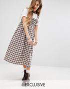 Reclaimed Vintage Midi Dress In Check With Shirring - Red