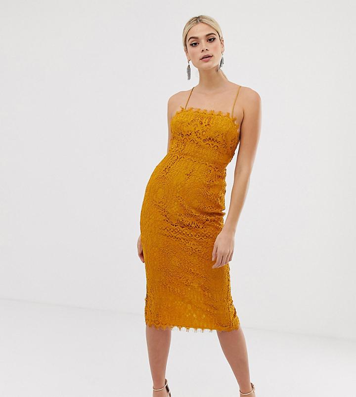 Asos Design Tall Square Neck Midi Pencil Dress In Lace - Multi