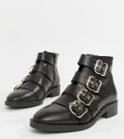 Asos Design Avid Leather Studded Ankle Boots-black