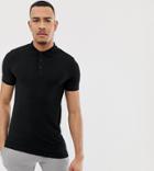 Asos Design Tall Muscle Fit Jersey Polo In Black