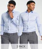 Jack & Jones Premium 2 Pack Smart Shirts With Cutaway Collars In Blue-blues