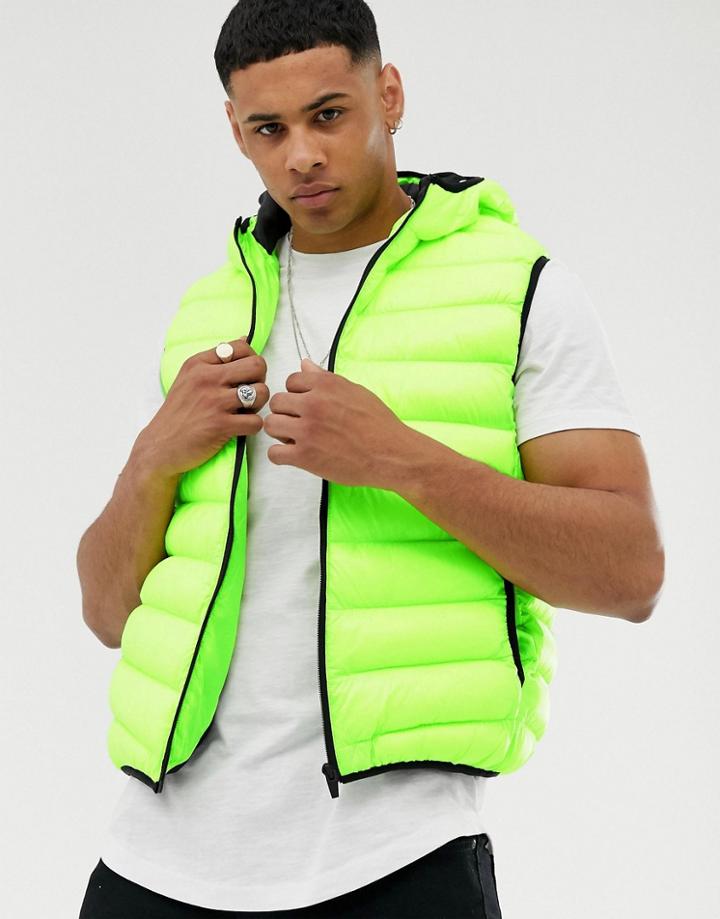 Brave Soul Hooded Vest In Neon - Yellow