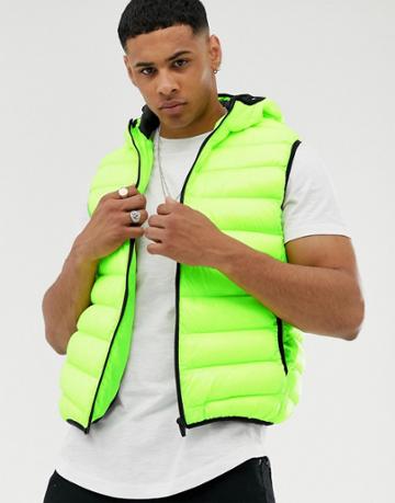 Brave Soul Hooded Vest In Neon - Yellow