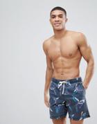 Tommy Hilfiger Long Drawstring Bird Print Swim Shorts In Washed Black - Black