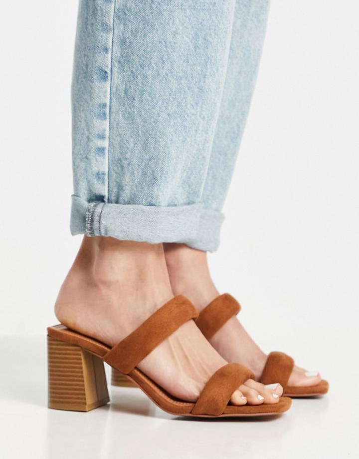 Asos Design Hyatt Padded Mid Heeled Mules In Tan-brown