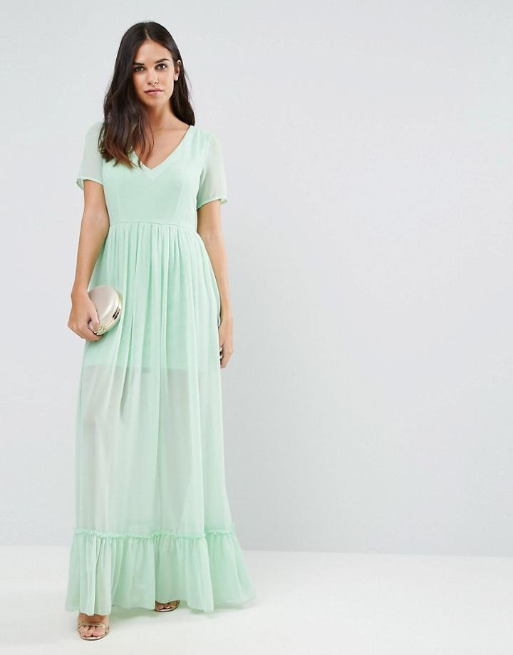 Traffic People Maxi Dress With Frill Hem - Green