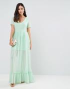 Traffic People Maxi Dress With Frill Hem - Green